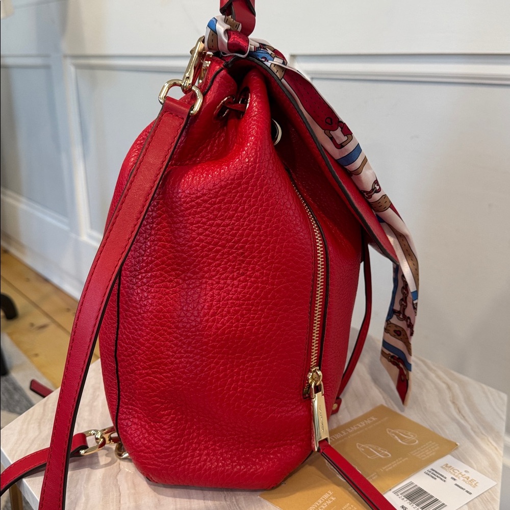 Michael Kors Viv Red Leather Convertible Backpack Crossbody - Picture 7 of 17